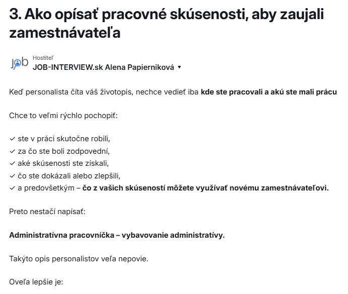Vzdelávací obsah o pracovných skúsenostiach