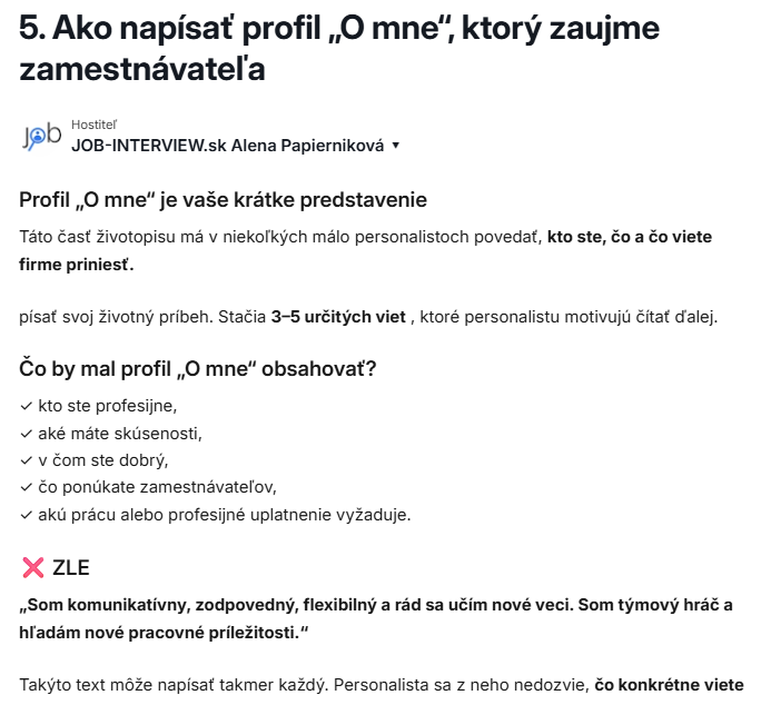 Vzdelávací obsah o profile uchádzača